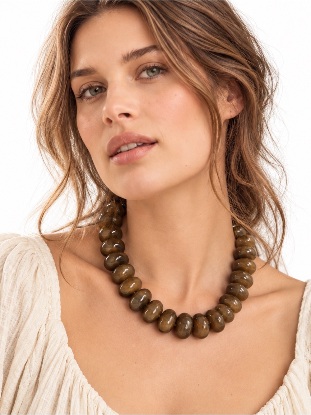 MYAMAR Smoky Gray Quartz Beaded Necklace 24K Gold Plated NWT